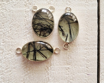 Rutilated Quartz Gemstone Connectors Pendants 925 Silver Plated Clear Black Choose - BOHOSEASON