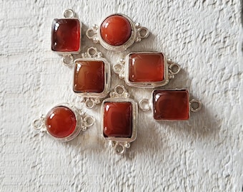 Carnelian Gemstone Rectangular & Round Connectors Red Jewellery Making Findings - BOHOSEASON
