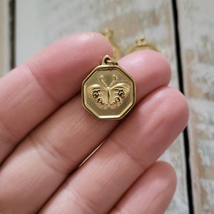 Butterfly Pendant 14k Gold Plated Hexagon 18mm - BOHOSEASON