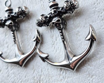 Anchor Skull Pendant Stainless Steel Silver Jewellery Findings Charms - Bohoseason