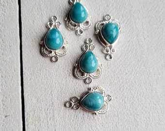 Aqua Agate Gemstone Connectors 925 Silver Plated Blue Teardrop Choose - BOHOSEASON