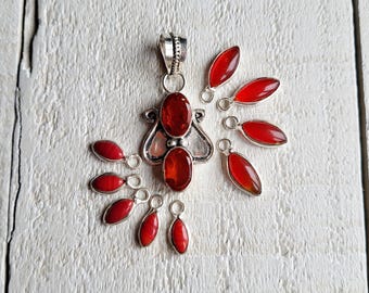 Red Orange Gemstone Pendant Charms Agate Topaz Leaf Shape choose- BOHOSEASON
