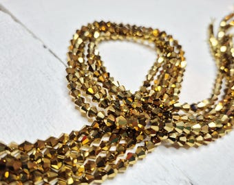 4mm Gold Glass Bicone Beads 16" Strand Jewellery Making Crafts Findings - BOHOSEASON