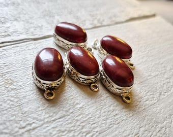 Red Onyx Oval Gemstone Connectors and Pendant Jewellery Making Findings 925 Silver Plated Choose - BOHOSEASON