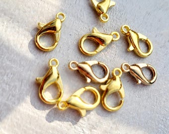 10 x Lobster Clasp Fastening Gold 11.5mm Jewellery Findings Charms - Bohoseason