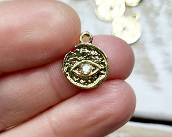 18k Gold Plated Evil Eye Charm Pendant 16mm Jewellery Findings - Bohoseason