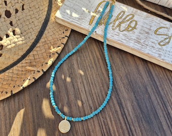 Turquoise Lotus Pendant Necklace Beaded 18k Gold Plated - BOHOSEASON