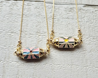 Heart Barrel Pendant Pink Blue Czs Necklace 18k Gold Plated Valentines Day Gift Choose - Bohoseason