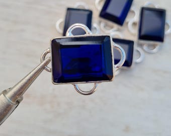 Iolite Blue Rectangular Gemstone Connectors 925 Silver Plated - BOHOSEASON