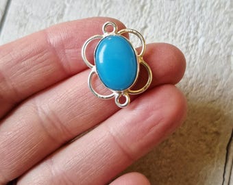 Blue Chalcedony Oval Gemstone Connectors 925 Silver Plated - BOHOSEASON