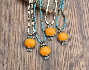 Turquoise or White Faux Amber Pendant Boho Jewellery - BOHOSEASON