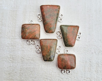 Large Unakite Gemstone Connectors 925 Silver Plated Jewellery Making Findings - BOHOSEASON