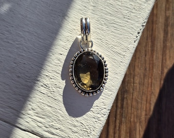 Smokey Quartz Gemstone Pendant Oval 925 Silver Plated - BOHOSEASON