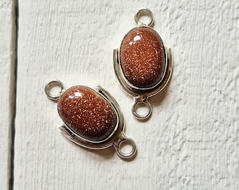 Goldstone Connectors Oval Jewellery Making Findings 925 Silver Plated - BOHOSEASON