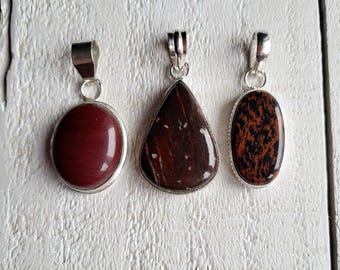 Gemstone Pendants Brown Aventurine Mahogany Obsidian Jasper Oval Teardrop choose- BOHOSEASON