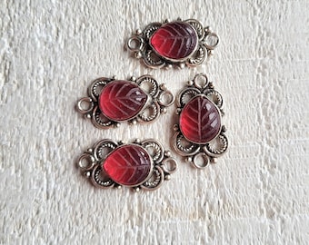 Red Leaf Gemstone Connectors Oval 925 Silver Plated - BOHOSEASON