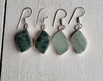Earrings Fancy Green Jasper Aventurine Gemstones Drops Pierced 925 Silver Plated Choose - BOHOSEASON