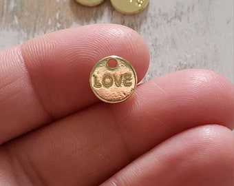 Love Pendant Charm Gold Plated Small Round 9mm - BOHOSEASON
