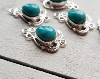 Aqua Agate Gemstone Connectors 925 Silver Plated Blue Teardrop Choose - BOHOSEASON