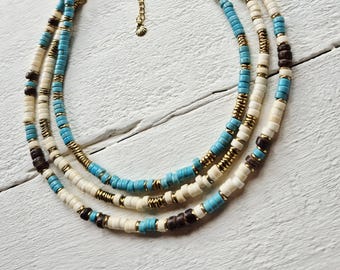 Heishi Necklace 18k Gold Plated Boho Jewellery Choose Turquoise Natural - BOHOSEASON