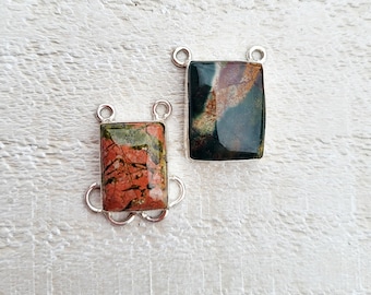 Unakite or Jasper Rectangular Gemstone Pendants 925 Silver Plated - BOHOSEASON