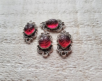 Red Leaf Gemstone Connectors Oval 925 Silver Plated - BOHOSEASON