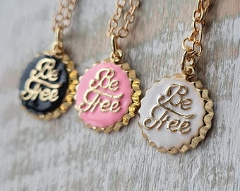 Bottle Top Pendant 18k Gold Plated 18" Chain Necklace Pink Black or White - BOHOSEASON