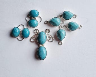 Blue Chalcedony Gemstone Connectors and Pendant 925 Silver Plated Choose - BOHOSEASON