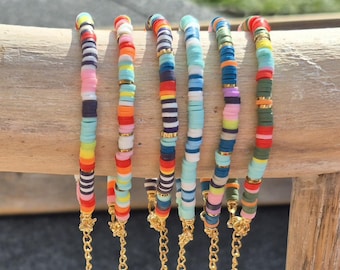 Heishi Bracelets Stripes Multicoloured 18k Gold Plated Boho Blues Greens Pinks Jewellery Choose - BOHOSEASON