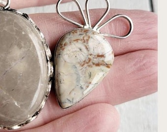 Caramel Jasper Gemstone Pendant 925 Silver Plated Creams Beige - BOHOSEASON