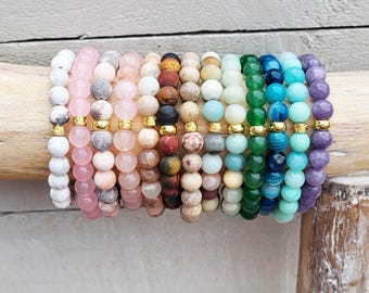 Gemstone Bracelets 8mm 18k Gold Plated Focal Bead Choose From Many - BOHOSEASON