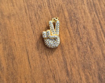 Peace Sign Pendant Cz Sparkle 18k Gold Plated Chain Pendant  - BOHOSEASON