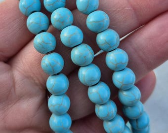 8mm Faux Turquoise Beads Resin 16" Strand Jewellery Making Crafts Findings - BOHOSEASON