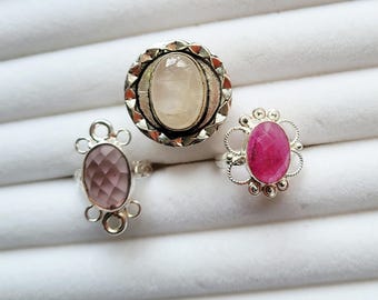 Gemstone Rings Raspberry Jade Rose Quartz Smokey Pink Agate Sizes Vary Choose - BOHOSEASON