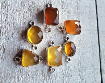 Citrine Faceted Gemstone Connectors 925 Silver Plated Orange Yellows Choose - BOHOSEASON