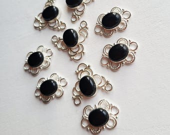 Black Onyx Gemstone Connectors 925 Silver Plated Jewellery Making Findings Choose - BOHOSEASON