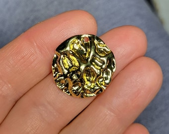 Golden Hammered Textured Pendant Round Ethnic Jewellery Findings Charms - Bohoseason
