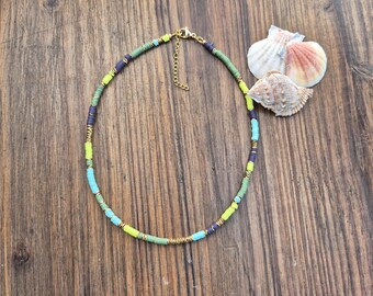 Heishi Necklace Navy Khaki  Lime Turquoise 18k Gold Plated Jewellery - BOHOSEASON