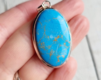 Magnesite Gemstone Pendant Oval Blue 925 Silver Plated - BOHOSEASON