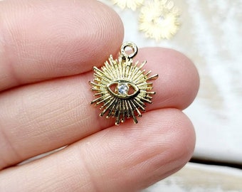 18k Gold Plated Evil Eye Sun Charm Pendant 16mm Jewellery Findings - Bohoseason