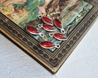 Red Agate Gemstone Pendant Charms Leaf Shape 925 Silver Plated - BOHOSEASON