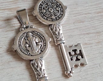 Silver Key St Benedict Pendant 41mm Jewellery Findings Charms - Bohoseason
