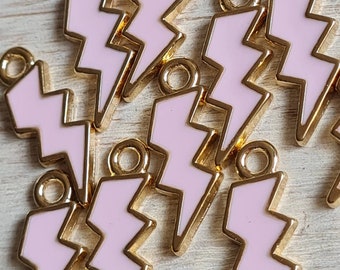 Golden Pink Lightning Bolt Pendant 20mm Jewellery Findings Charms - Bohoseason