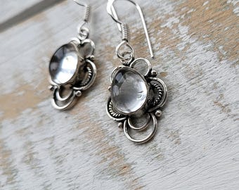 Earrings Clear Quartz Gemstone Drops 925 Silver Plated Pierced - BOHOSEASON