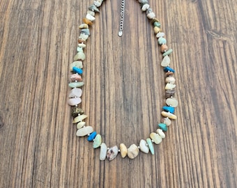 Agate Beaded Gemstone Necklace 21" Stainless Steel Earthy Colours Non Tarnish - BOHOSEASON