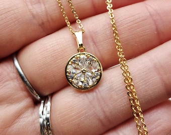 Cz Flower Round Pendant Necklace 55cm Fine Chain 18k Gold Plated Valentines Day Gift - BOHOSEASON