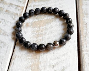 Mens Boho Bracelet 8mm Labradorite Gemstone Beads Stainless Steel - BOHOSEASON