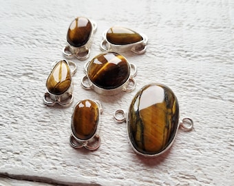 Tiger Iron Connectors Tigers Eye Brown Jewellery Making Findings 925 Silver Plated Choose - BOHOSEASON