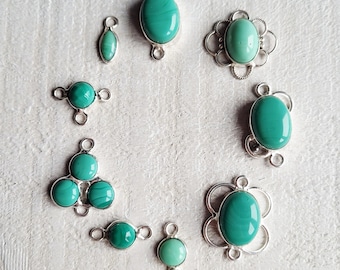 Green Agate Gemstone Jewellery Connectors Round Oval 925 Silver Plated Choose- BOHOSEASON