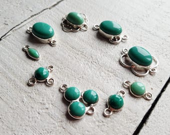 Green Agate Gemstone Jewellery Connectors Round Oval Leaves 925 Silver Plated Choose- BOHOSEASON